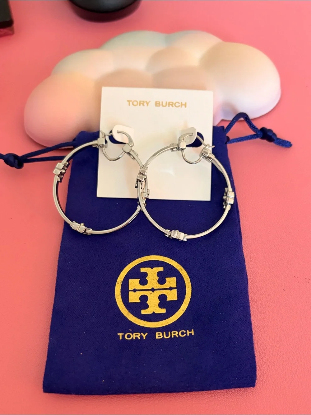 Tory Burch Serif-T Hoop Earrings - NEW